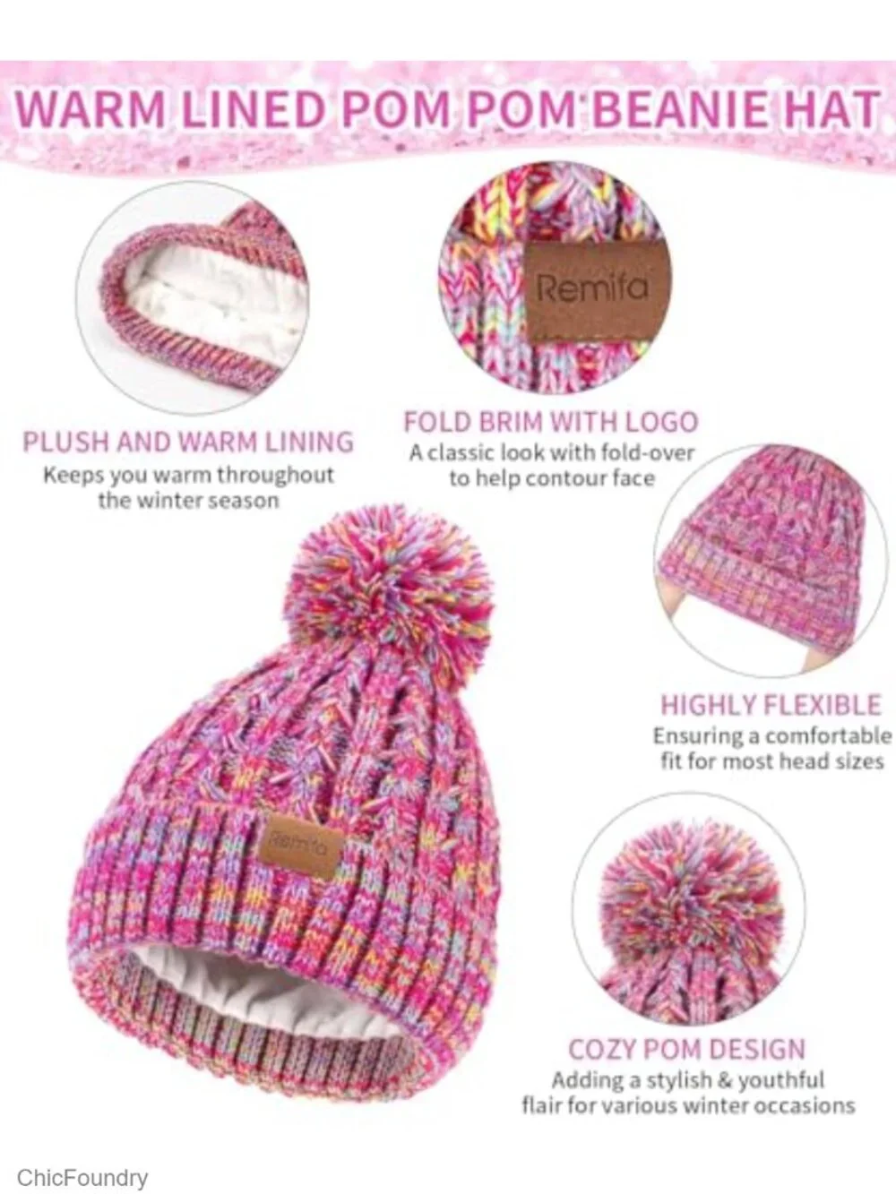 Kids Winter Hat Gloves Scarf Set with Fleece Lined Pom Beanie Warmer Scarf